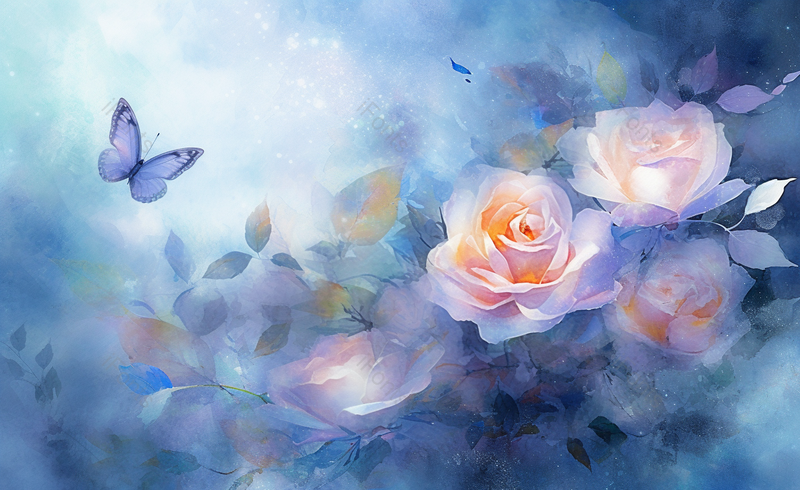 蝴蝶黄色玫瑰梦幻手绘背景,插画/手绘图,插画/手绘图库,插画/手绘图下载,插画/手绘